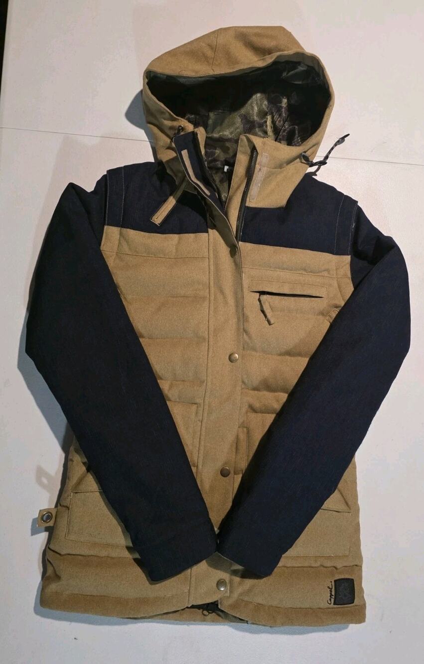 Cappel Ride Snowboards Womens XS Snowboard Jacket Tan Navy Hooded Insulated